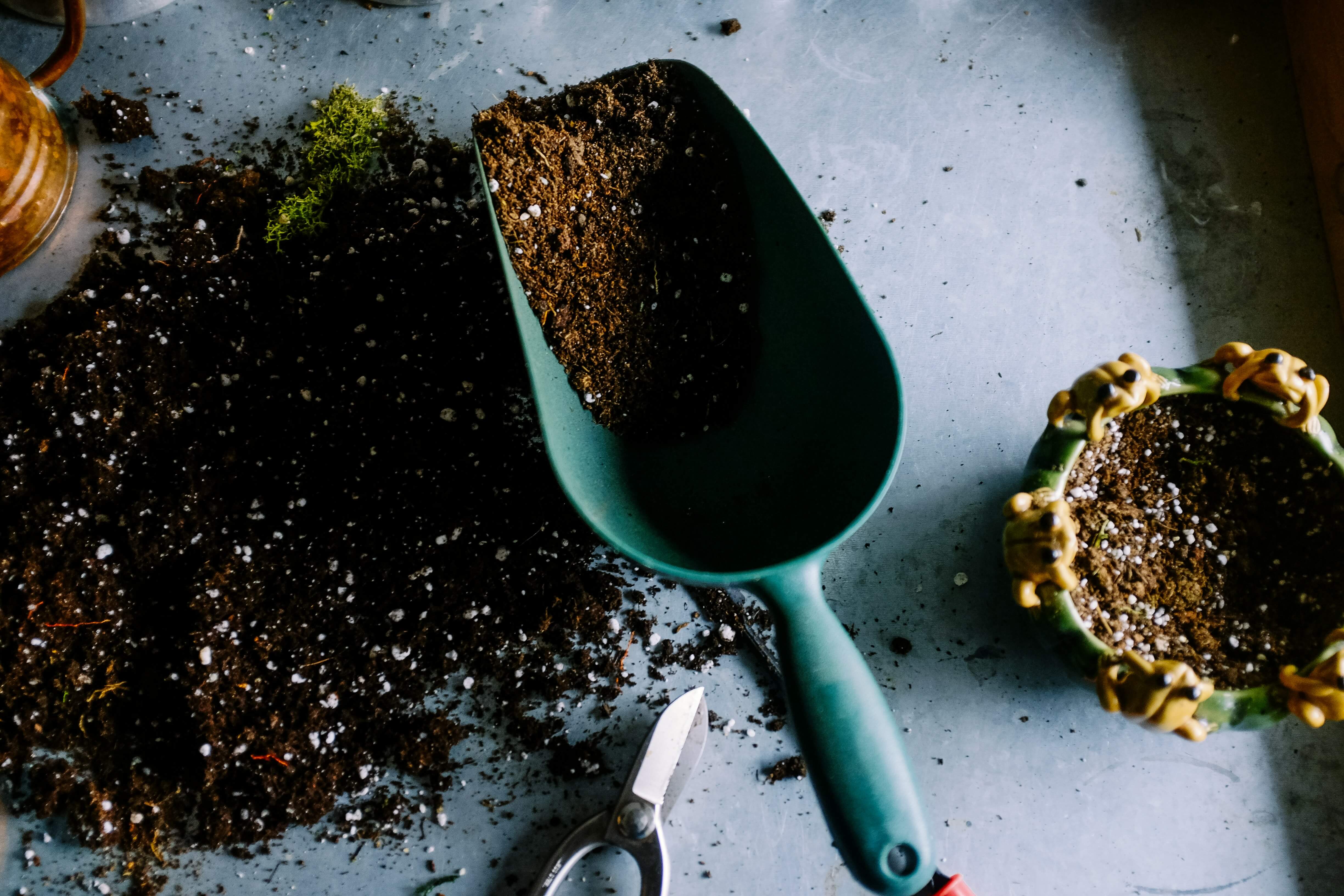 Image of a shovel and gardening material
