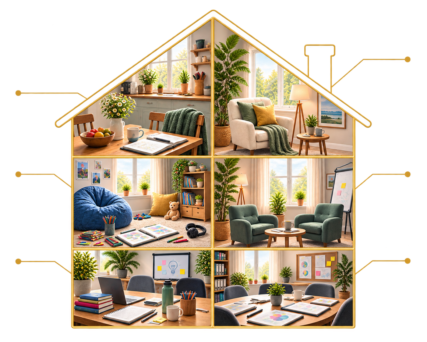 Illustration of a home with six rooms